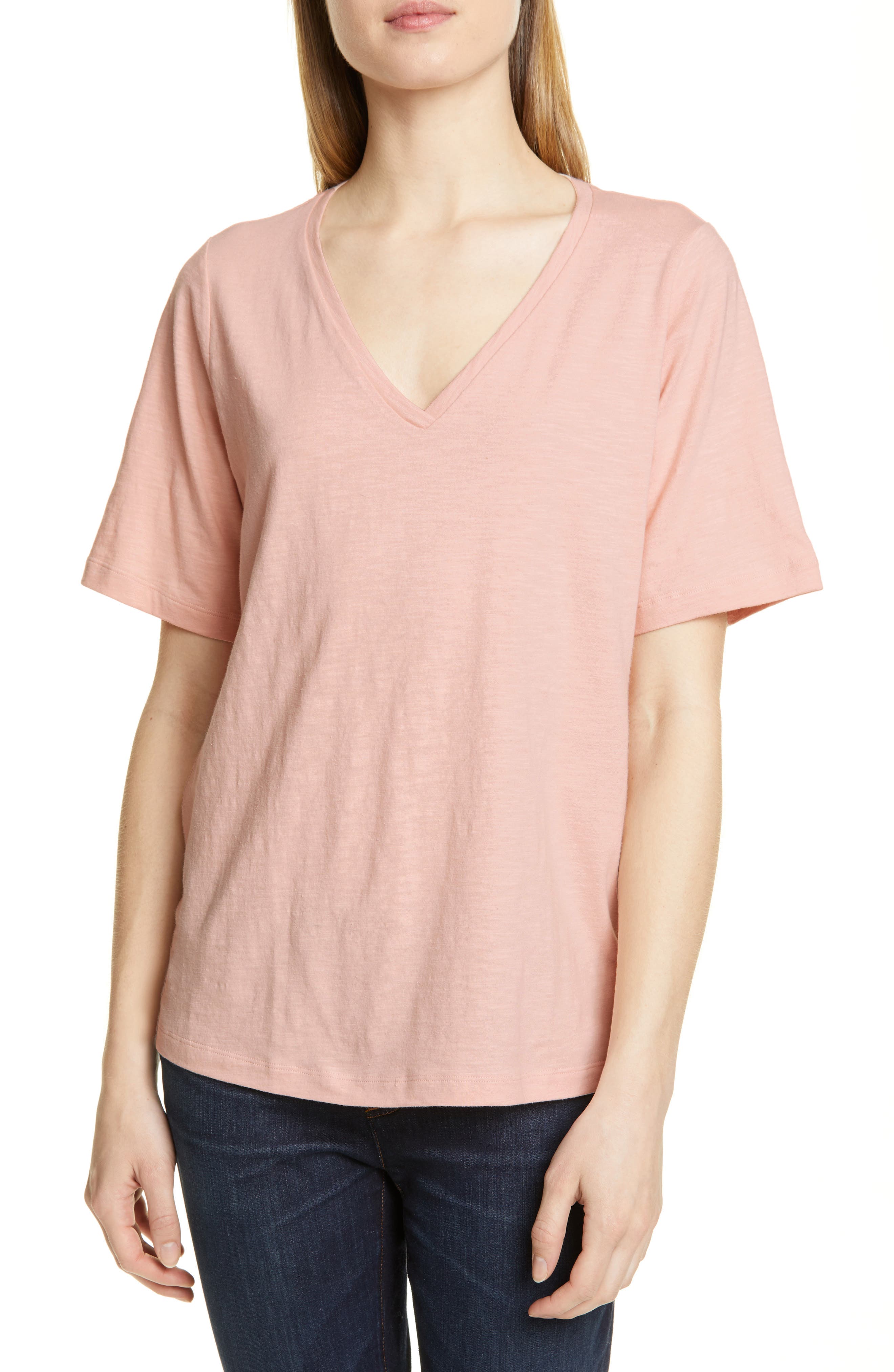 Eileen Fisher V-Neck Organic Cotton Tee, Pink