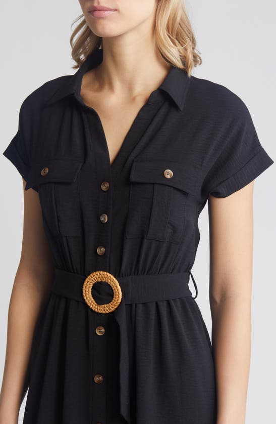 Shop Zoe And Claire Belted Short Sleeve Shirtdress In Black