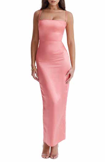 HOUSE OF CB Adrienne Gathered Satin Strapless Gown