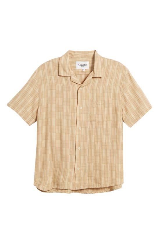 Corridor Check Jacquard Short Sleeve Cotton Button-up Shirt In Natural