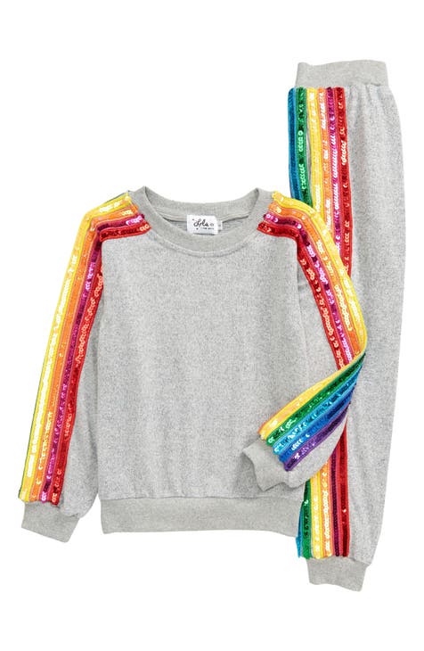 Lola + The Boys Rainbow Feather Trims Silky Pajamas, 2