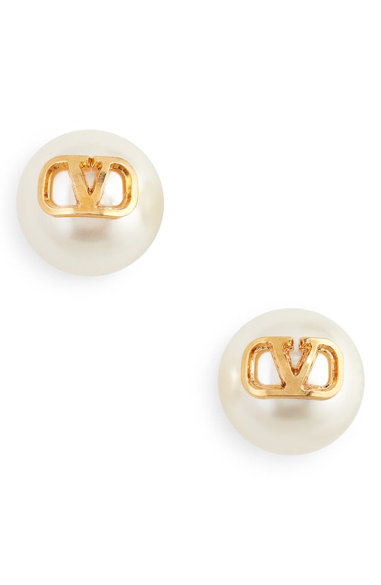 Valentino VLOGO Mini Imitation Pearl Stud Earrings | Nordstrom