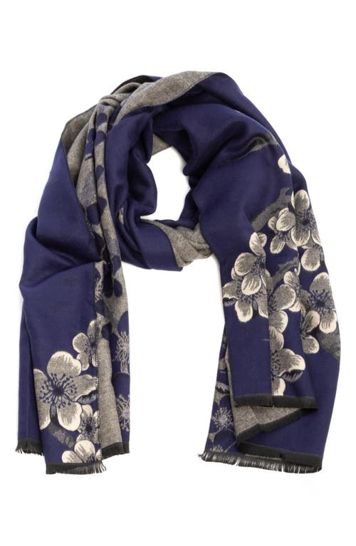 Saachi Floral Reversible Scarf In Navy/grey/white
