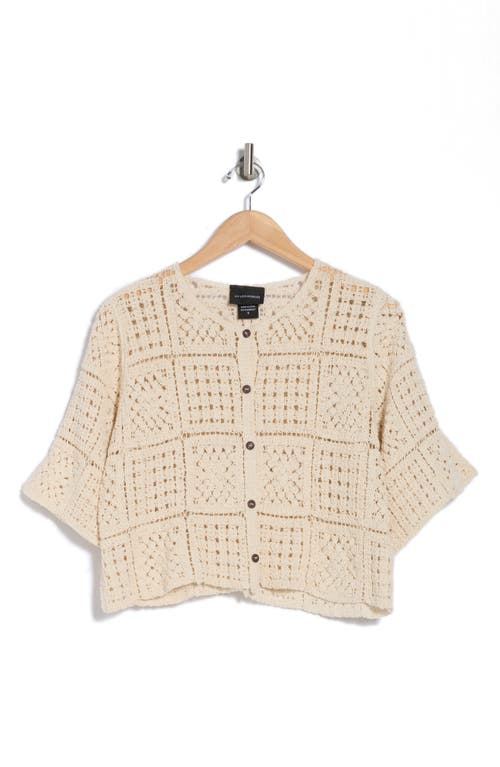 Forgotten Grace Crochet Short Sleeve Button-up Top In Natural