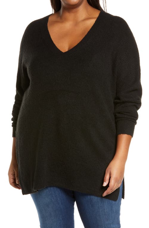 halogen(r) Ribbed V-Neck Tunic Sweater in Black at Nordstrom, Size 3X