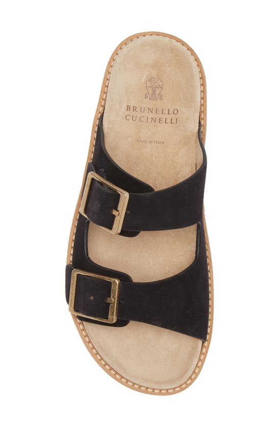 Shop Brunello Cucinelli Double Strap Washed Suede Slide Sandal In Black