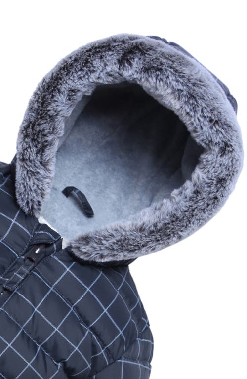 Rokka&rolla Baby Plaid Fleece Hooded Puffer Jacket In Dark Gray Stone White Check