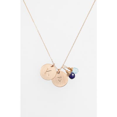 Nashelle Blue Quartz Initial & Heart 14K-Gold Fill Disc Necklace