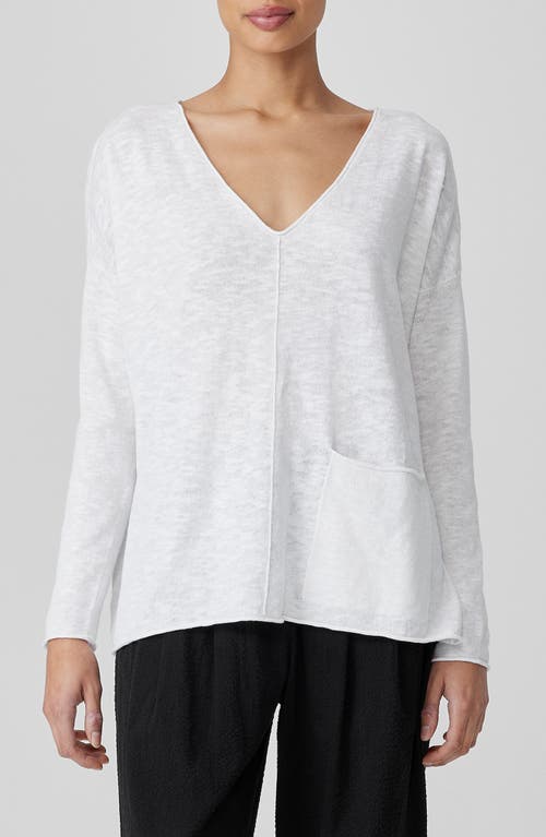 Eileen Fisher Organic Linen & Organic Cotton V-neck Sweater In White