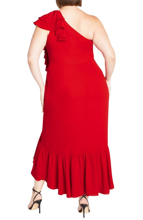 Shop City Chic Izabela One-shoulder Ruffle Maxi Dress In Tango Red