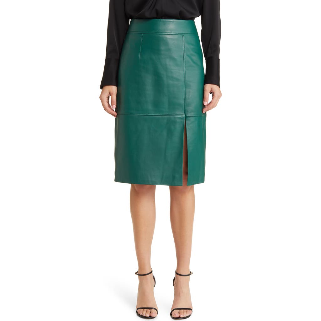 Hugo Boss Slim-fit Pencil Skirt In Grained Leather In Neplica