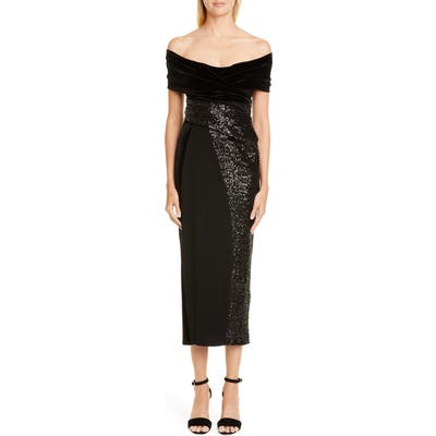 Talbot Runhof Mixed Media Midi Cocktail Dress, Black