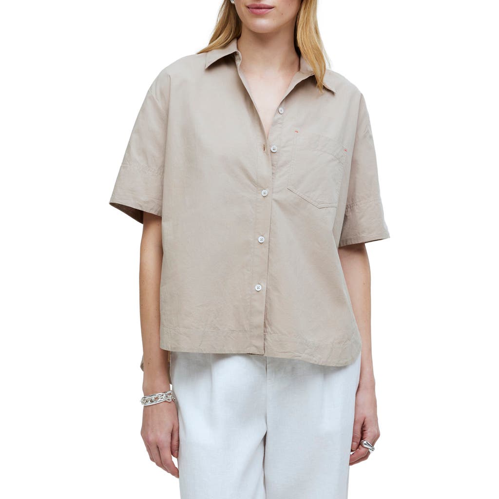 Madewell Oversized Boxy Short Sleeve Poplin Button-up Shirt In Dark Oat