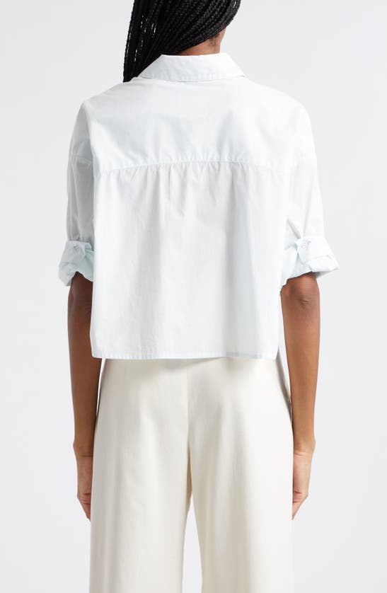 Shop Twp Next Ex Cotton Button-up Crop Shirt In Pale Aqua