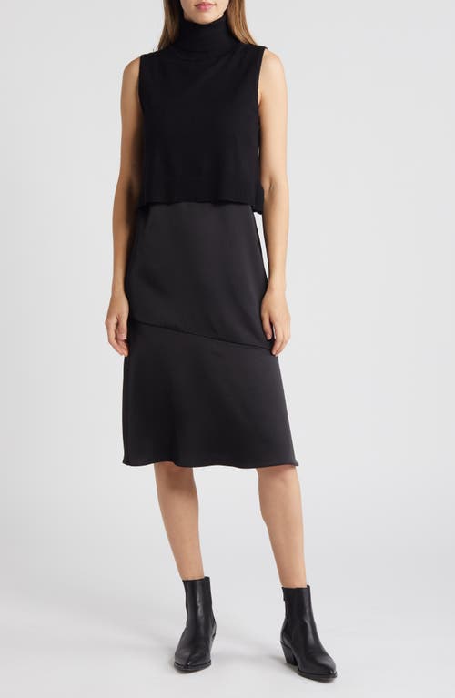 Sam Edelman Two-piece Sleeveless Turtleneck Sweater & Satin Slipdress In Black