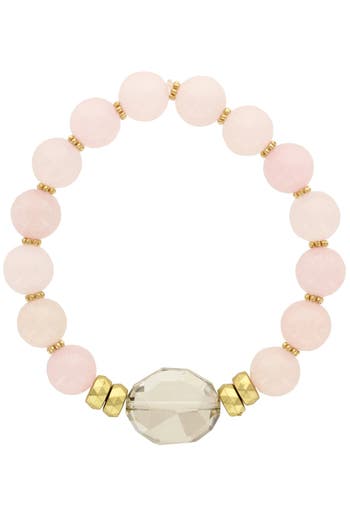 Shop Olivia Welles 14k Gold Plated Serenity Stones Bracelet In Matte Gold/pink
