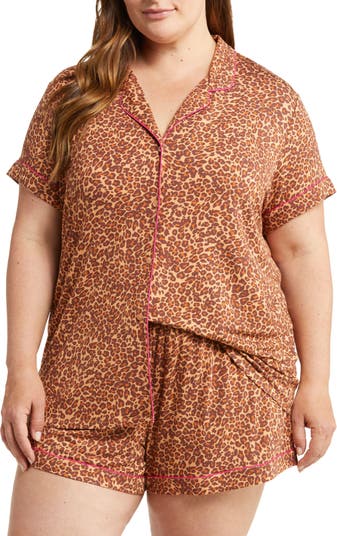 Women's Cotton Flannel Pajama Sleepwear Lounge Boxer Shorts Leopard Cheetah  Print Khaki Medium