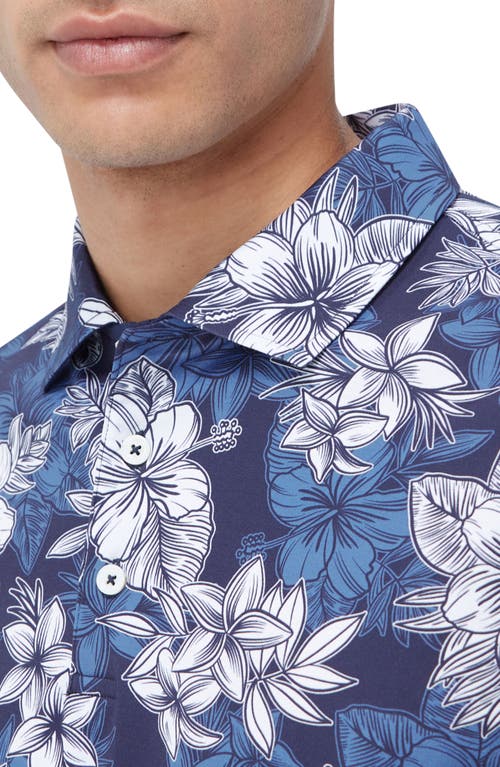 Bugatchi Hendrix Digital Floral Print Pima Cotton Polo In Night Blue