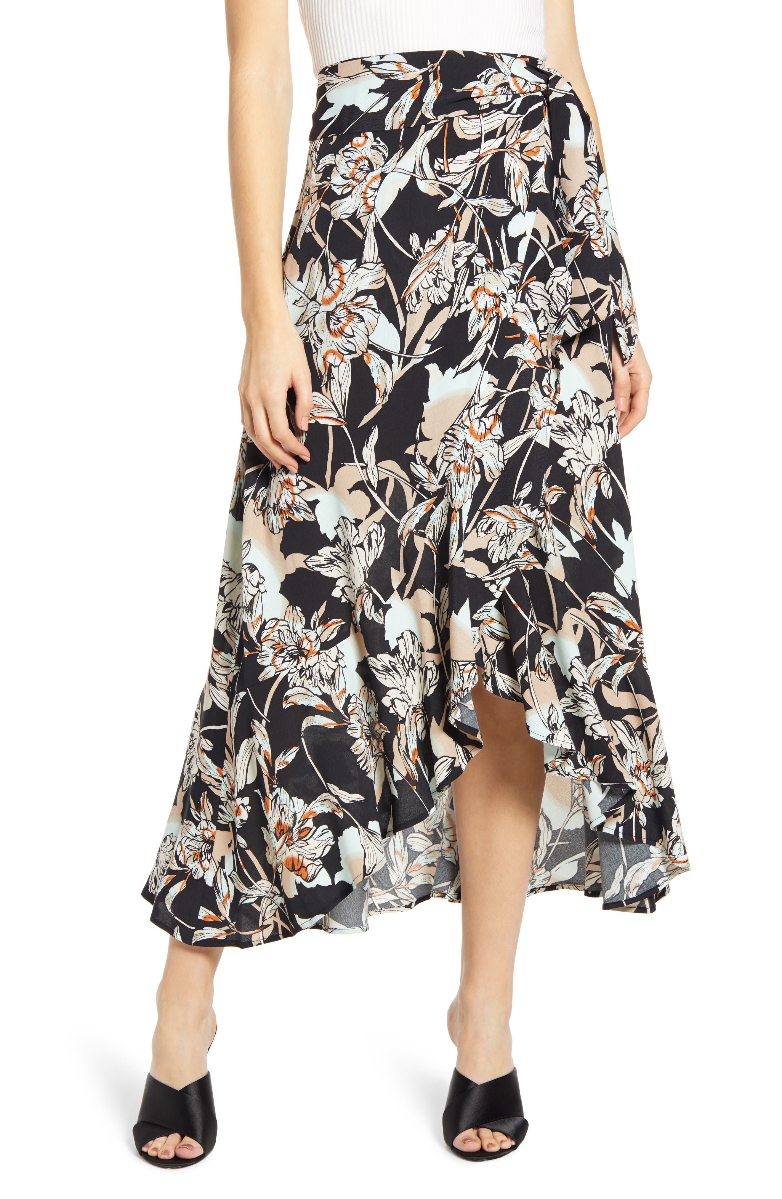 Leith Flowy Wrap Skirt, Black