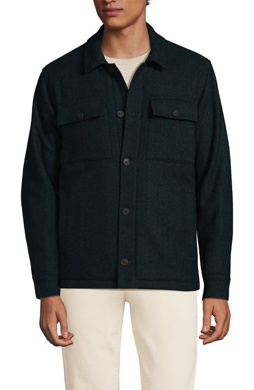 Shop Lands' End Wool Blend Shirt Jacket In Lush Forest Herringbone