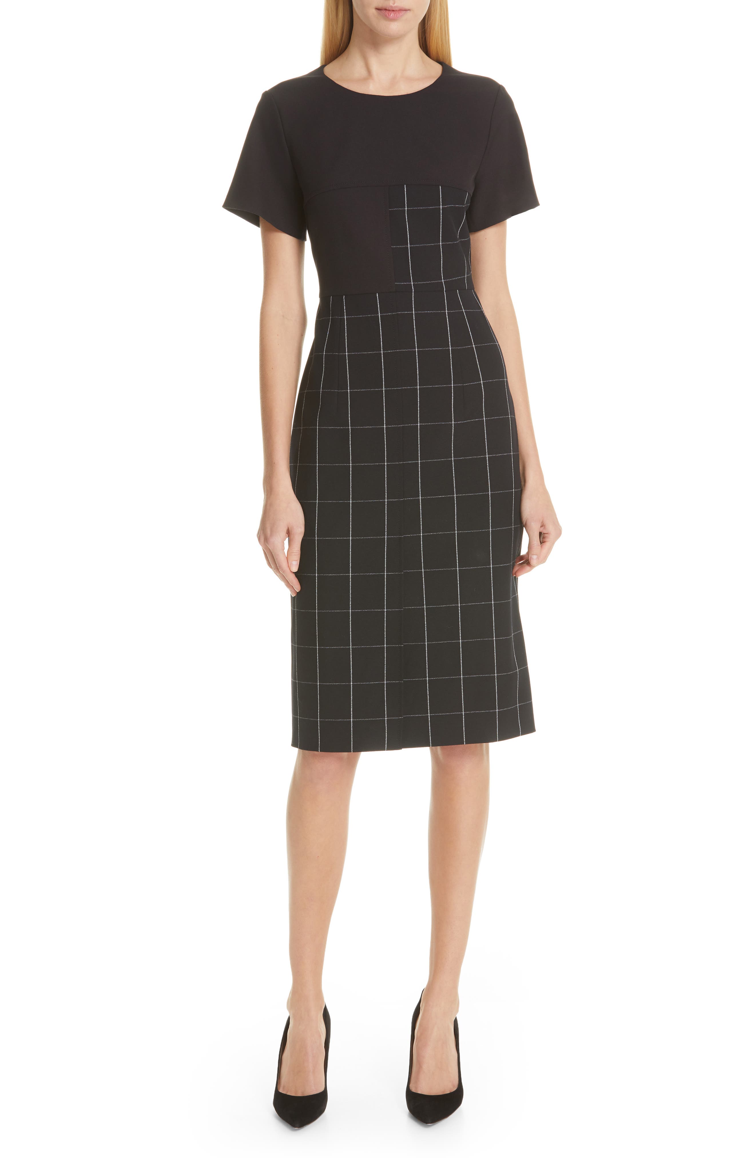 Boss Dedani Windowpane Sheath Dress, Black