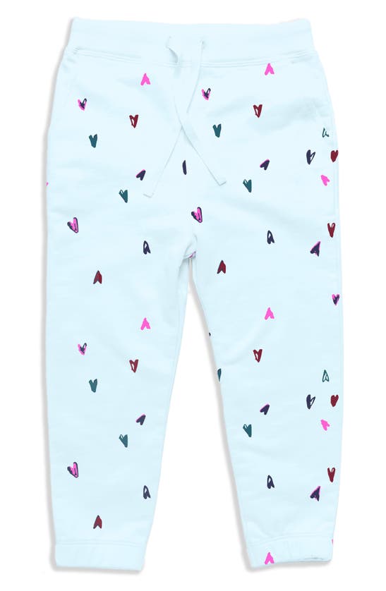 1212 Babies' The Organic Cotton Heart Print Sweatpants In Blue With Jeweled Hearts