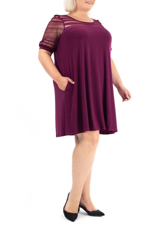Nina Leonard Mesh Inset Trapeze Dress In Crisp Berry