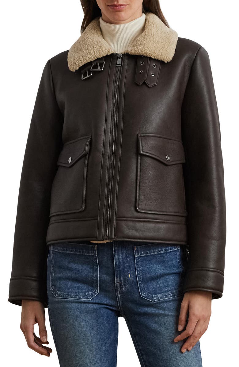 Lauren Ralph Lauren Faux Leather & Faux Shearling Bomber Jacket | Nordstrom