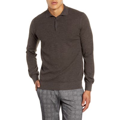 Brax Pierre Honeycomb Merino Wool Long Sleeve Polo, Brown