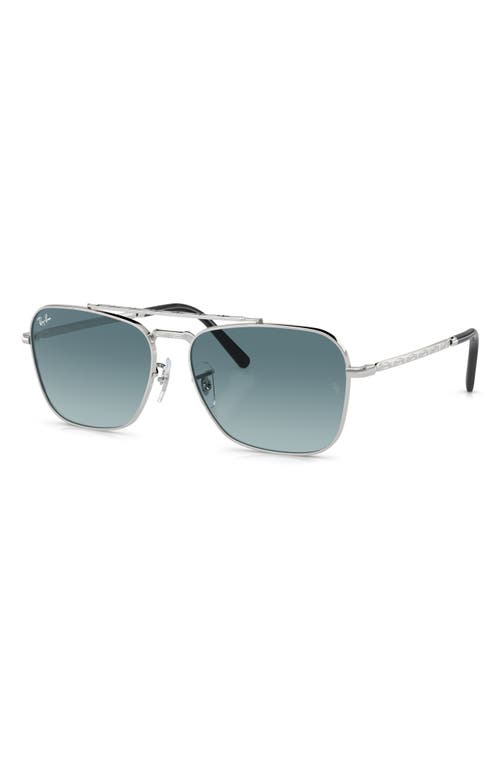 Ray Ban New Caravan Sunglasses Silver Frame Blue Lenses 55-15 In Blue Gradient