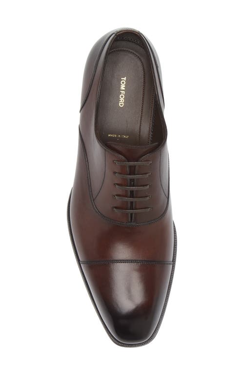 Shop Tom Ford Elkan Burnished Leather Oxford In Burnt