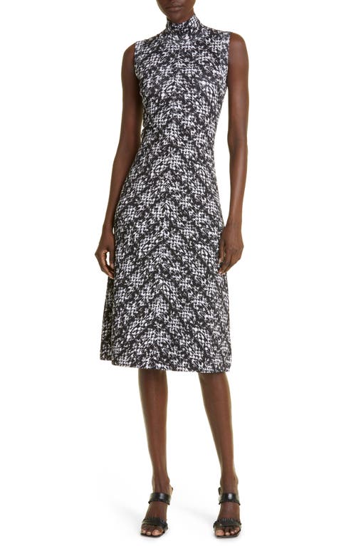 St. John Collection Tweed Print Sleeveless Jersey Dress in Ecru/Black