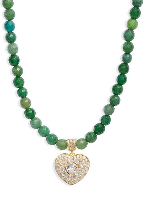 Smooth Jade Royal Heart Pendant Necklace in Green/Gold