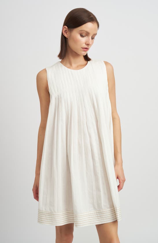 Shop En Saison Jesse Sleeveless Pleat Linen Blend Shift Dress In Off White