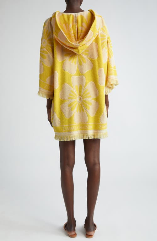 Shop Zimmermann Golden Terry Cloth Hoodie Dress In Yellow/cream