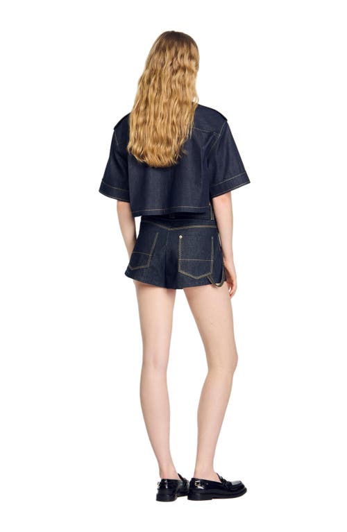 Shop Sandro Raw Denim Shorts In Deep Blu