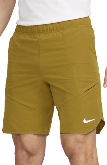 Nike Court Dri-fit Advantage Tennis Shorts In Bronzine/lime/white