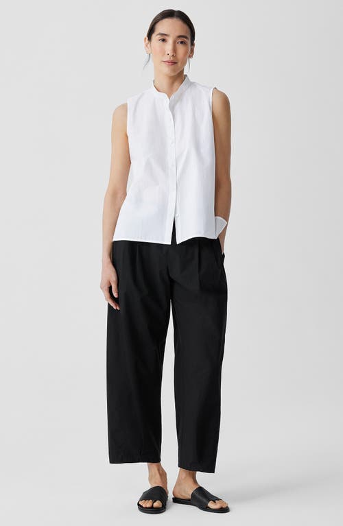 Shop Eileen Fisher Band Collar Sleeveless Organic Cotton Shirt In White