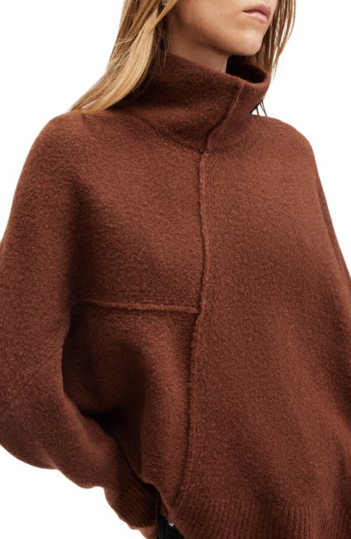 Shop Allsaints Lock Roll Neck Asymmetric Sweater In Copper Brown