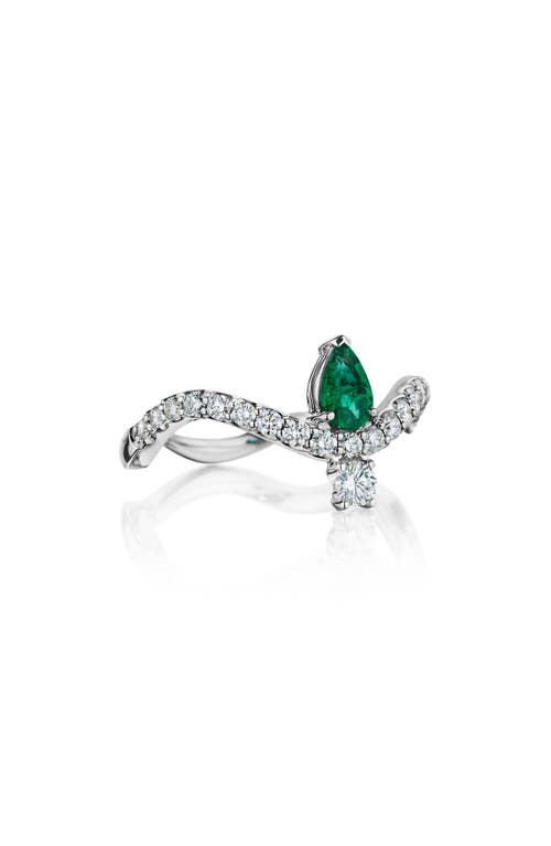 Mirage Emerald & Diamond Ring in White Gold
