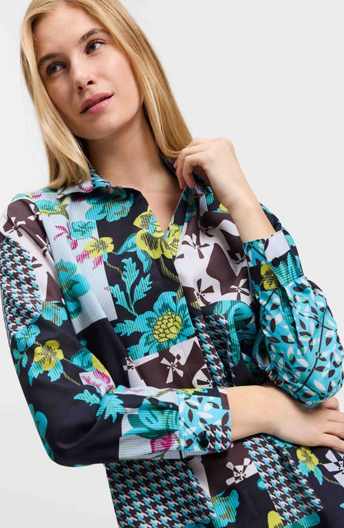 Shop Foxcroft Kylie Print Cotton Sateen Button-up Shirt In Teal Multi