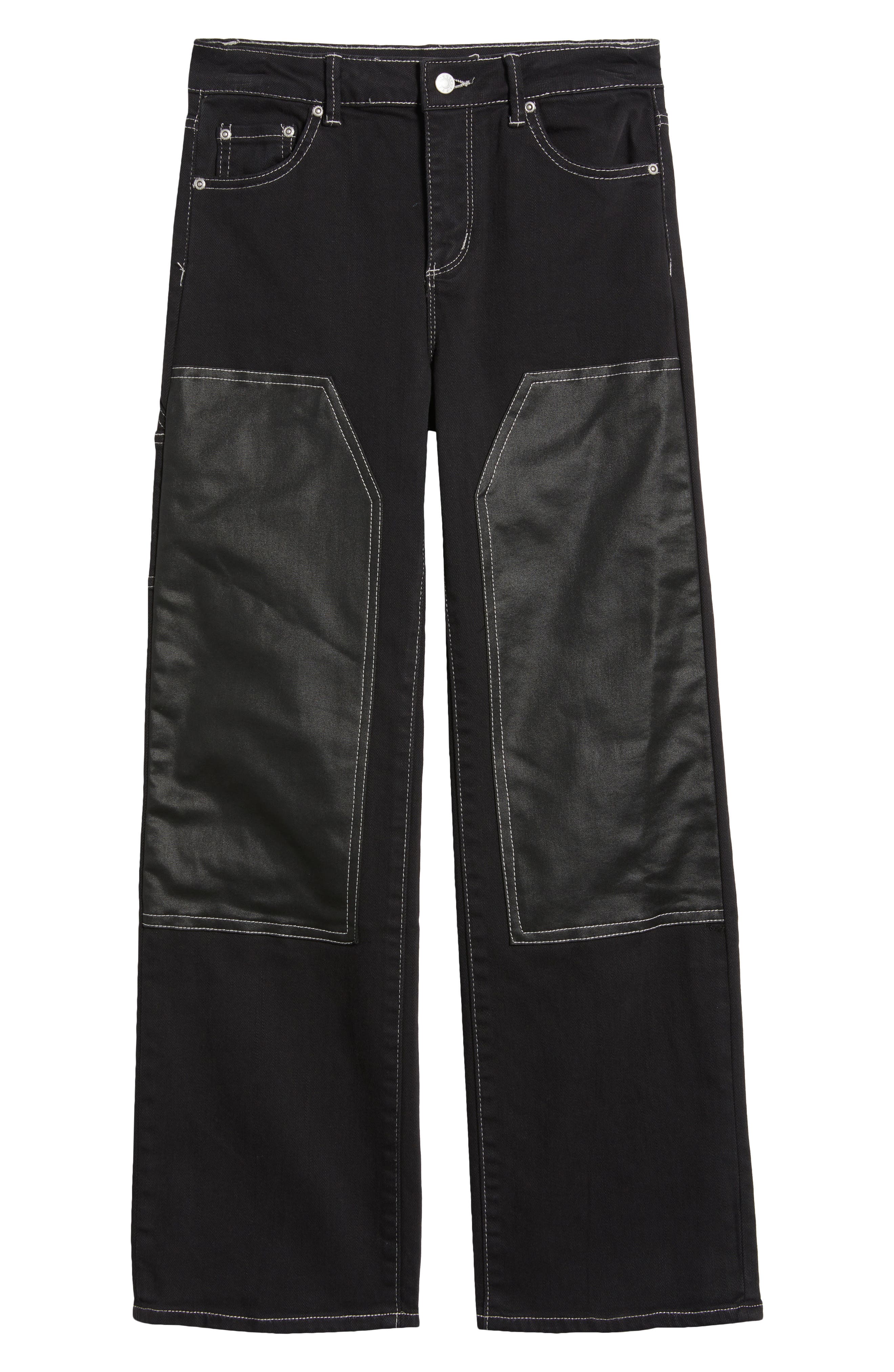 Tractr Kids' Coated Knee Wide Leg Jeans in Black 