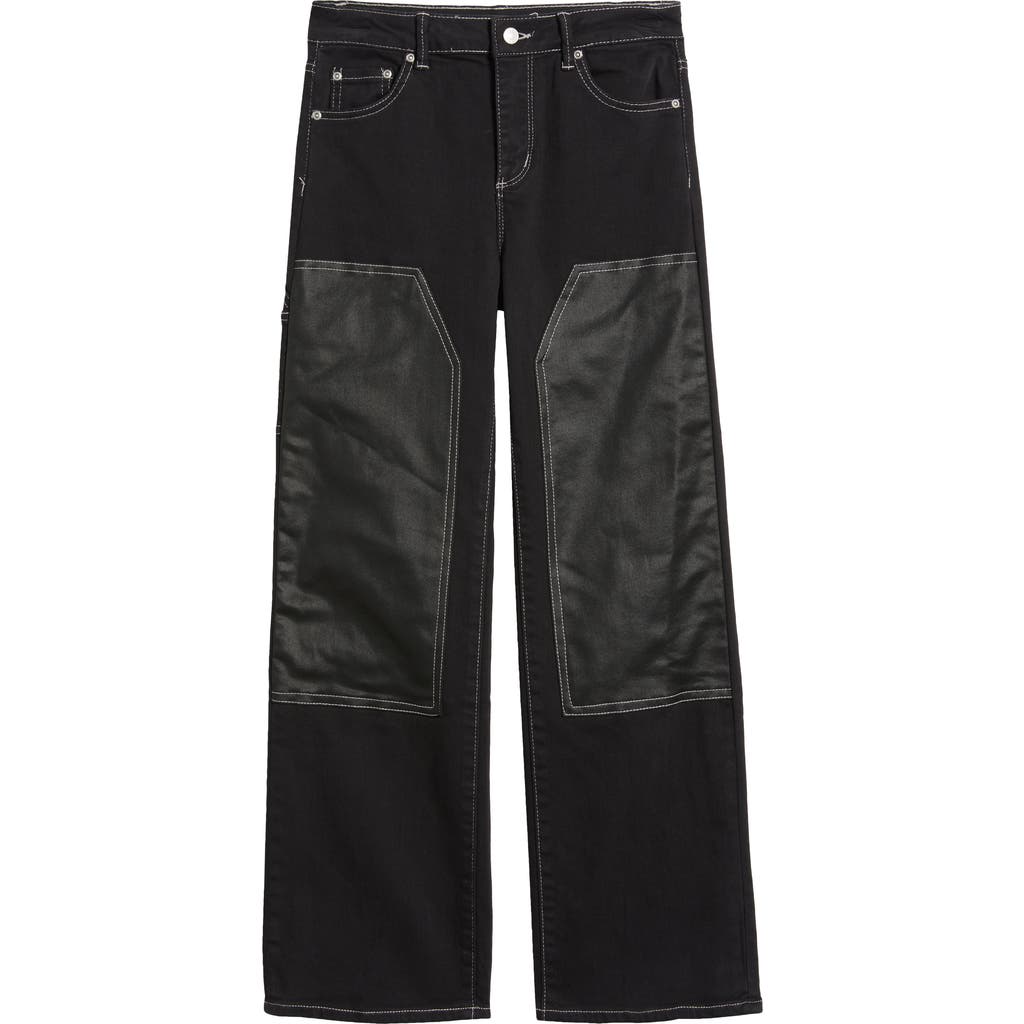 Tractr Kids' Coated Knee Wide Leg Jeans in Black