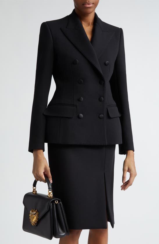 Shop Dolce & Gabbana Turlington Double Breasted Wool Blend Blazer In Nero