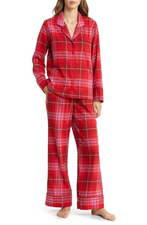 Women Christmas Pajama Red Floral Print Wide Leg Lounge Pants