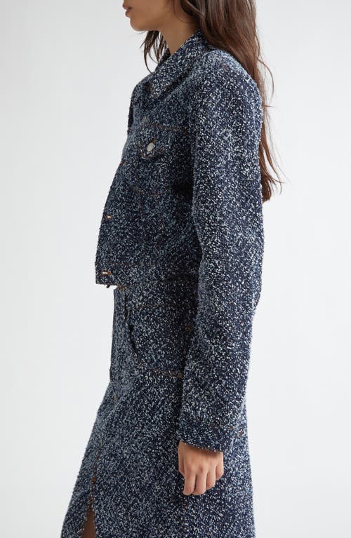 Shop Stella Mccartney Denim Effect Bouclé Crop Jacket In 4224 - Blue Boucle Denim