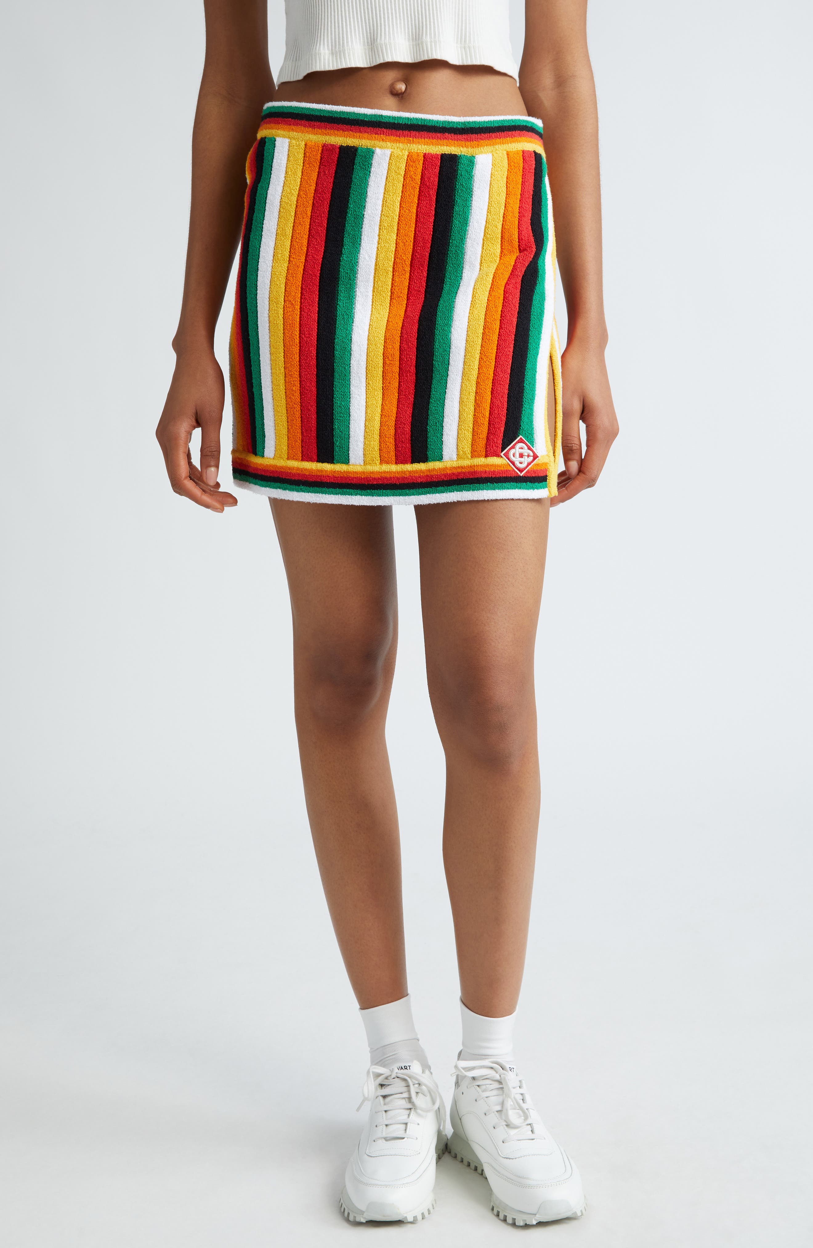 Casablanca pleated striped-border skirt - White