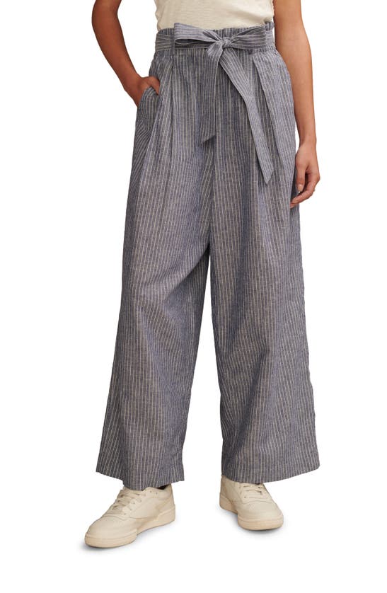 Shop Lucky Brand Cotton Blend Paperbag Pants In Blue Stripe