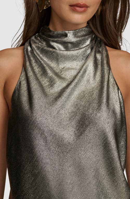 Shop Donna Karan New York Metallic Cowl Neck Sleeveless Top In Silver