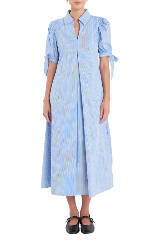 Shop English Factory Godet Stripe Dress In Powder Blue